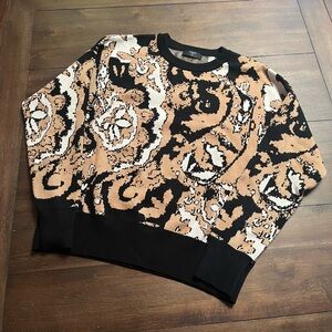 Tahari Black and Tan Abstract Sweater